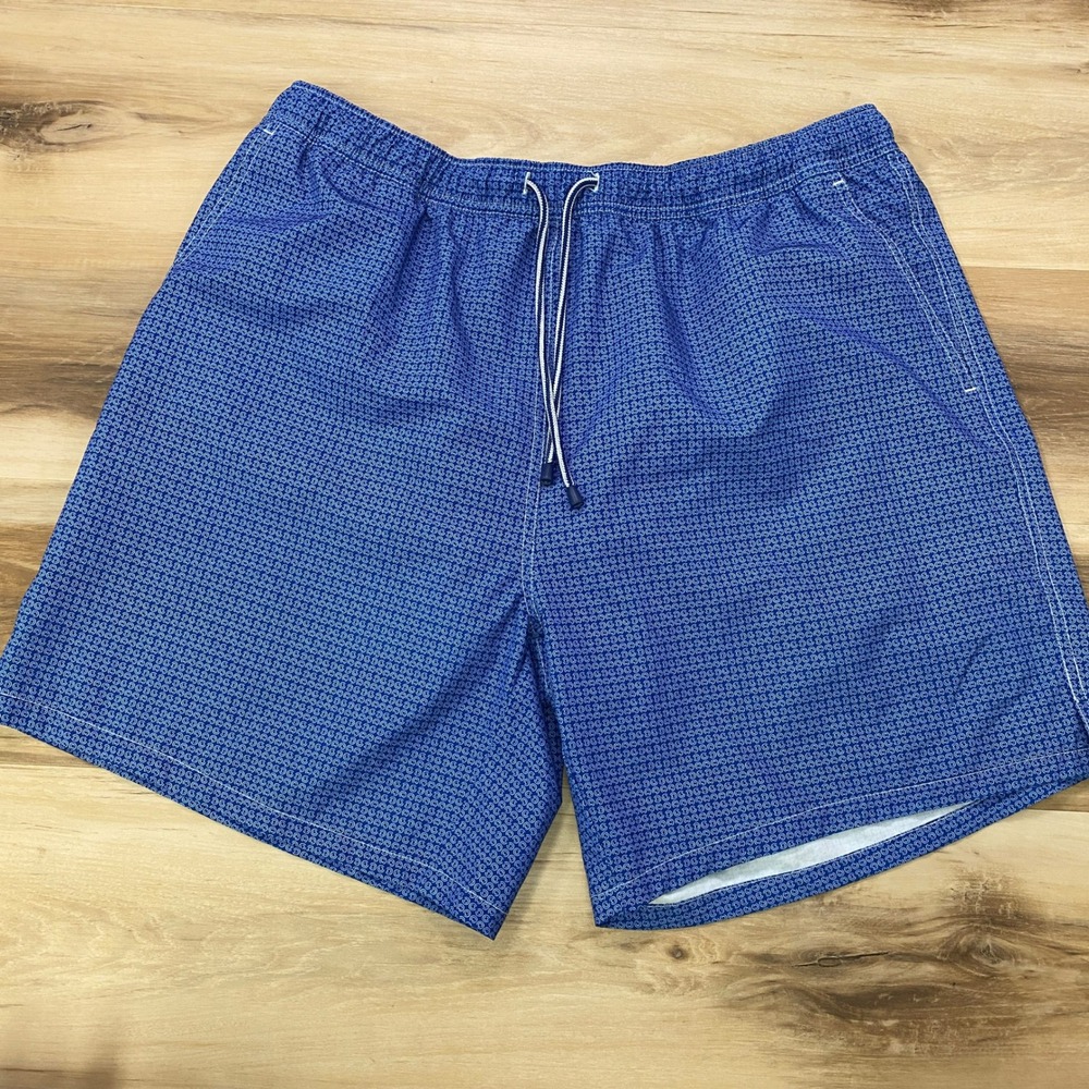 Peter Millar Swim Trunks XL Geometric Blue Board Shorts Polyester 7in Inseam